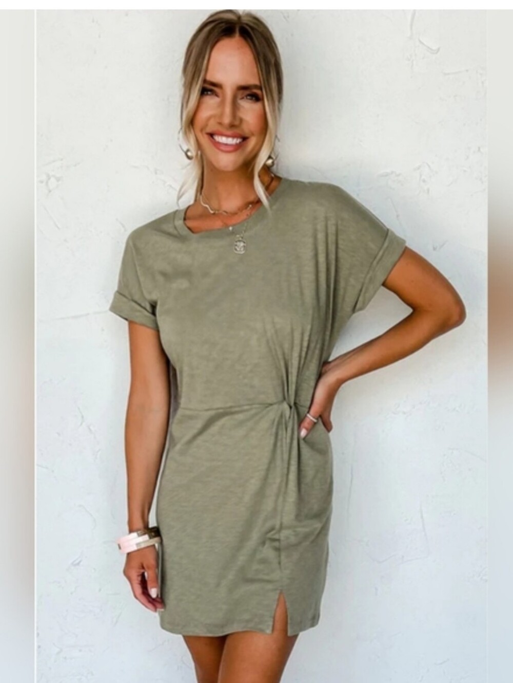 NWT Z-Supply olive green cuffed sleeve mini t-shirt dress size small